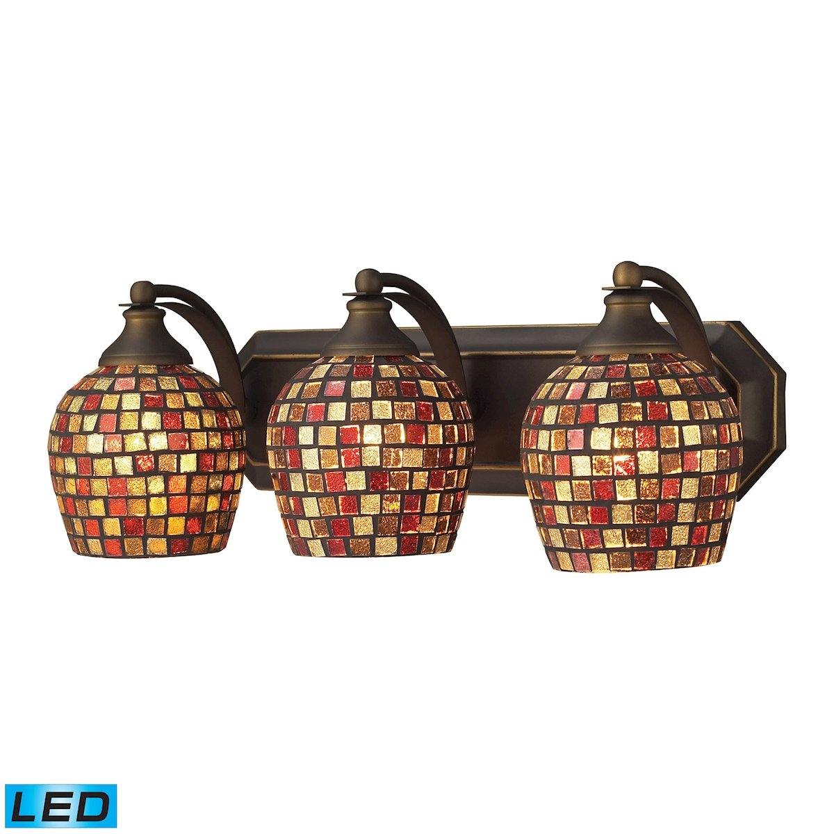 Bath And Spa 3 Light LED Vanity In Aged Bronze And Multi Fusion Glass Wall Elk Lighting 