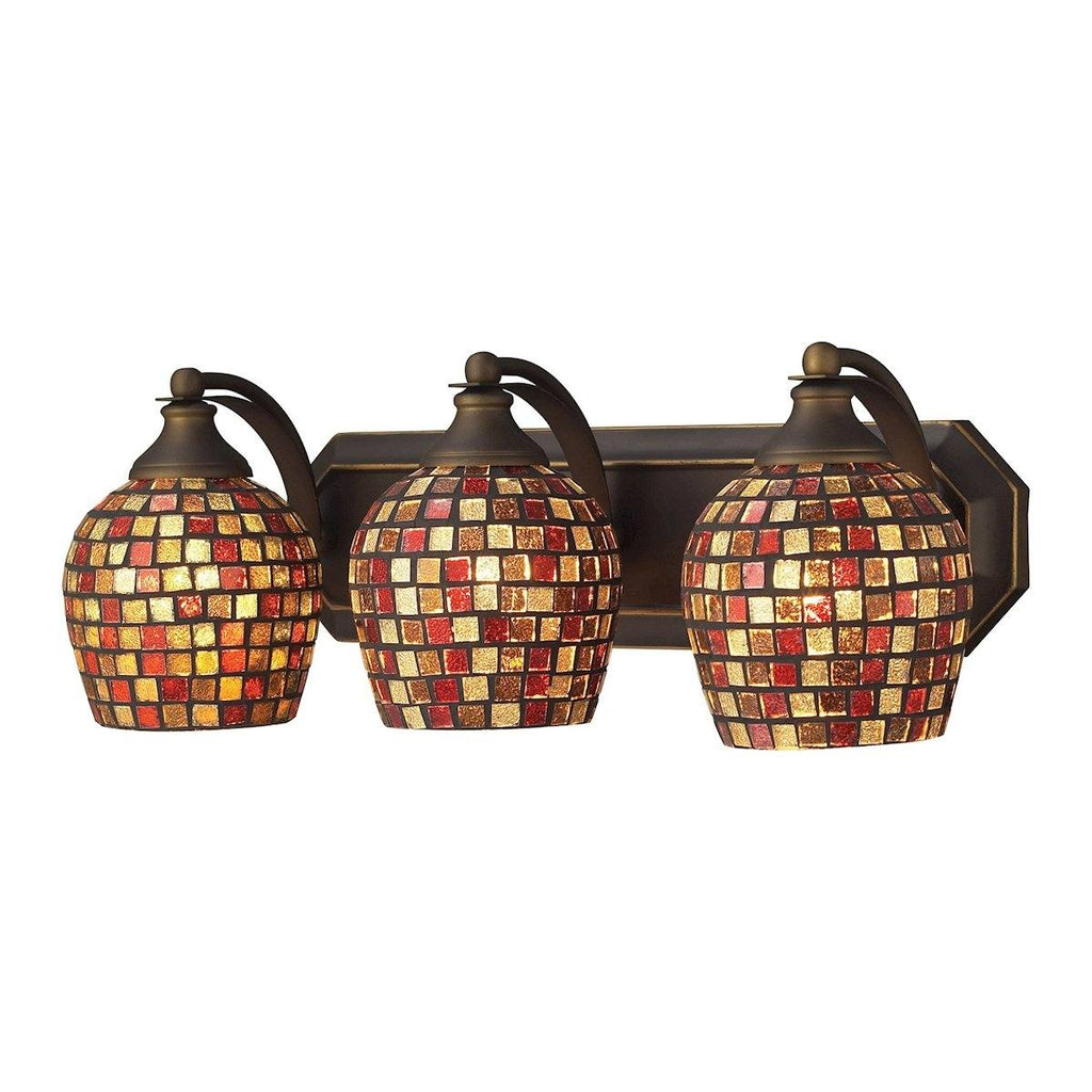 Bath And Spa 3 Light Vanity In Aged Bronze And Multi Fusion Glass Wall Elk Lighting 