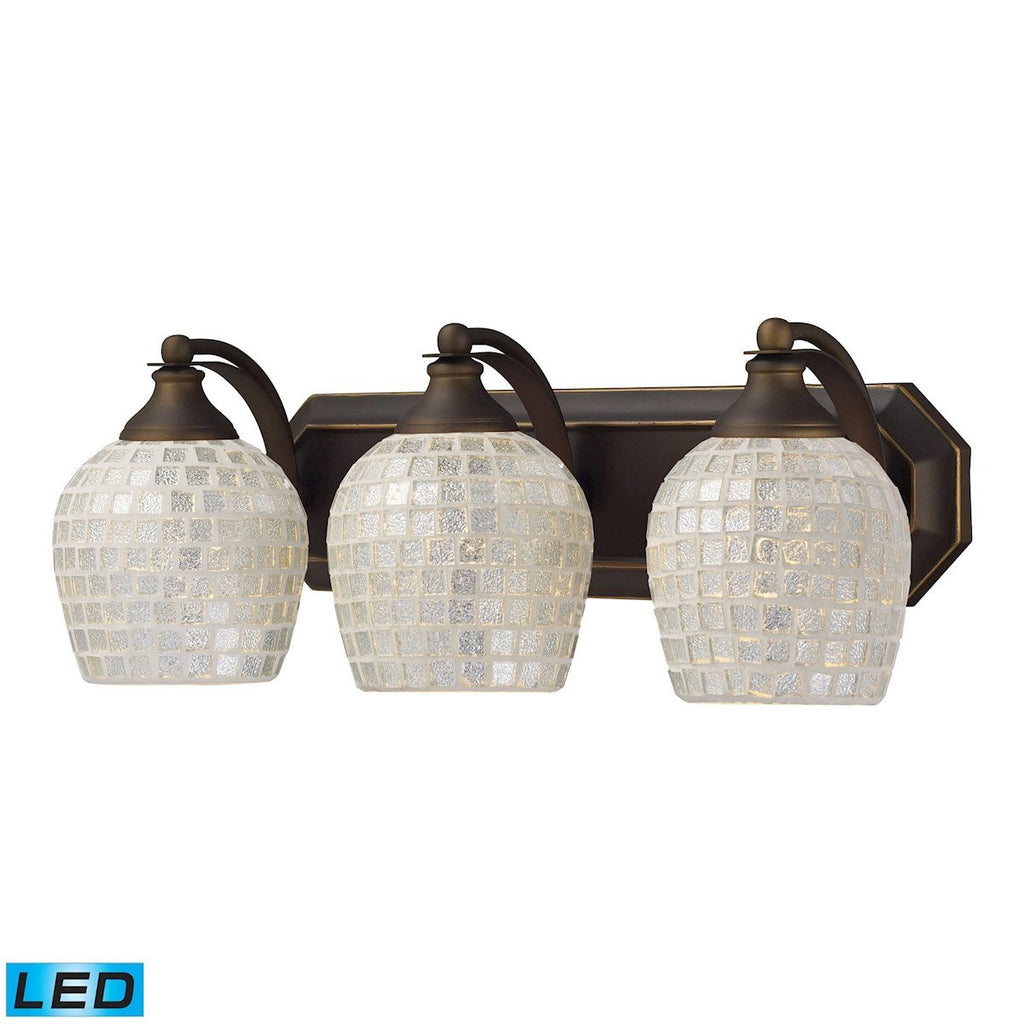 Bath And Spa 3 Light LED Vanity In Aged Bronze And Silver Glass Wall Elk Lighting 