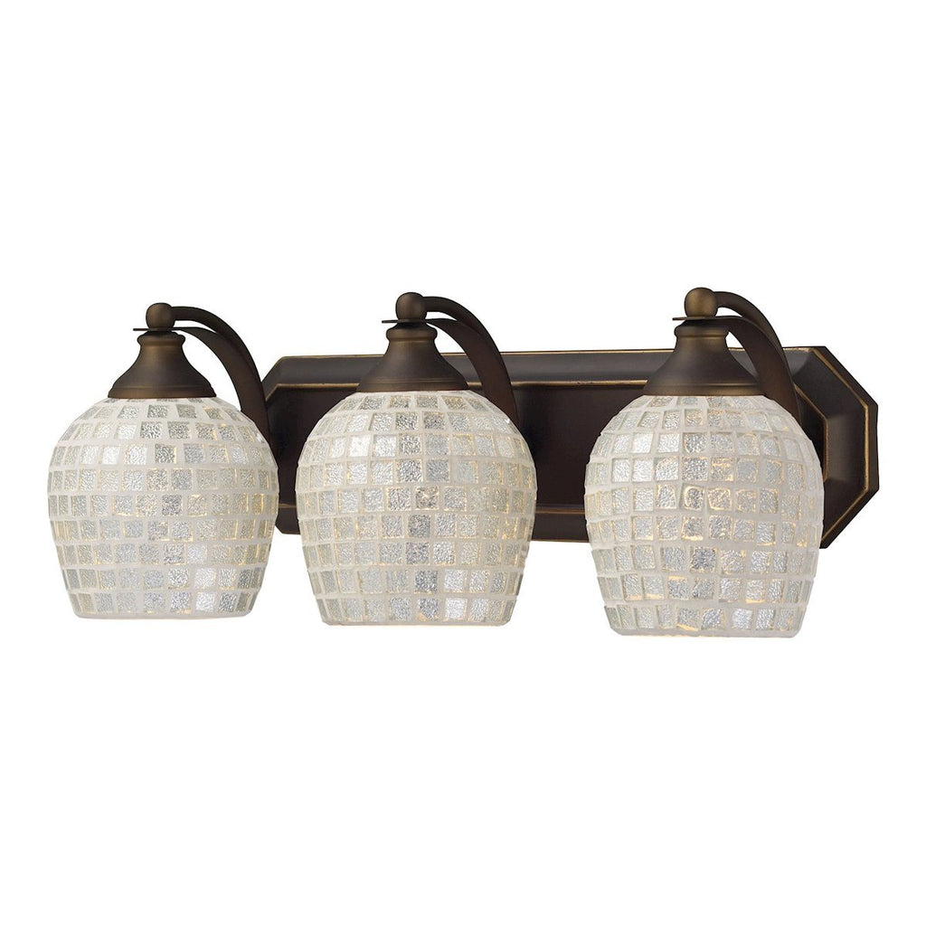 Bath And Spa 3 Light Vanity In Aged Bronze And Silver Glass Wall Elk Lighting 