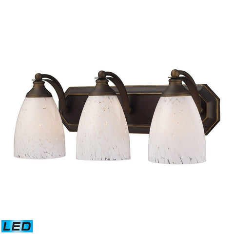 Bath And Spa 3 Light LED Vanity In Aged Bronze And Snow White Glass Wall Elk Lighting 