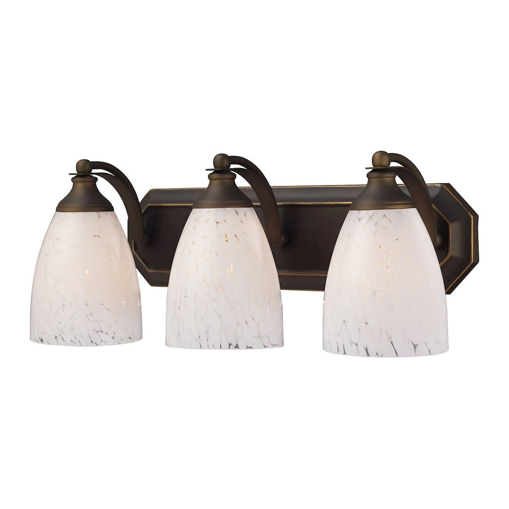 Bath And Spa 3 Light Vanity In Aged Bronze And Snow White Glass Wall Elk Lighting 