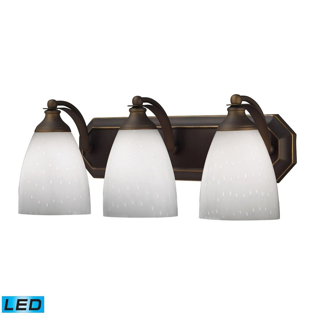 Bath And Spa 3 Light LED Vanity In Aged Bronze And Simple White Glass Wall Elk Lighting 