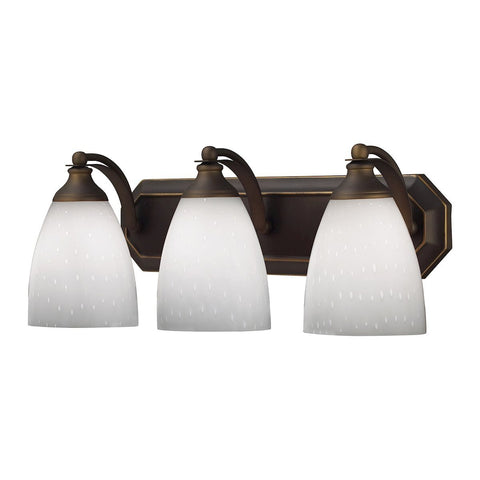 Bath And Spa 3 Light Vanity In Aged Bronze And Simple White Glass Wall Elk Lighting 