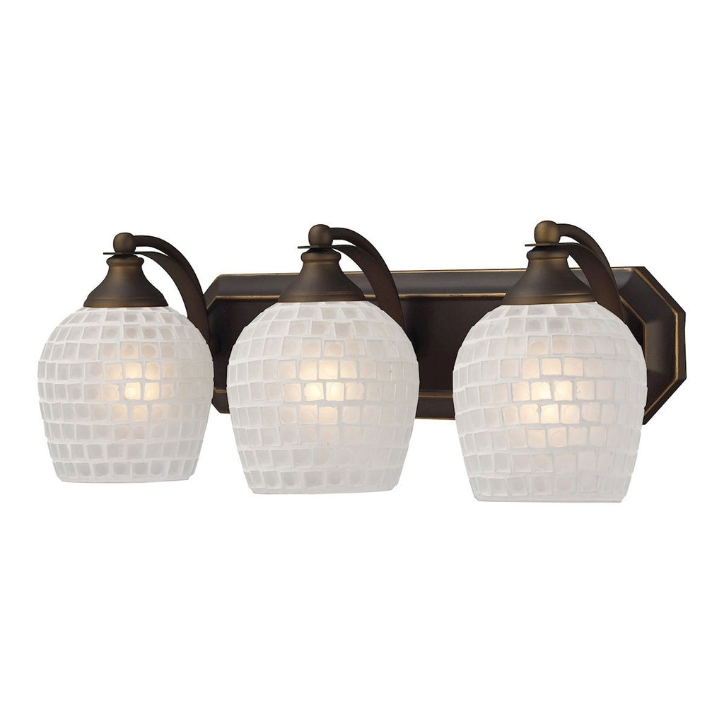 Bath And Spa 3 Light Vanity In Aged Bronze And White Glass Wall Elk Lighting 