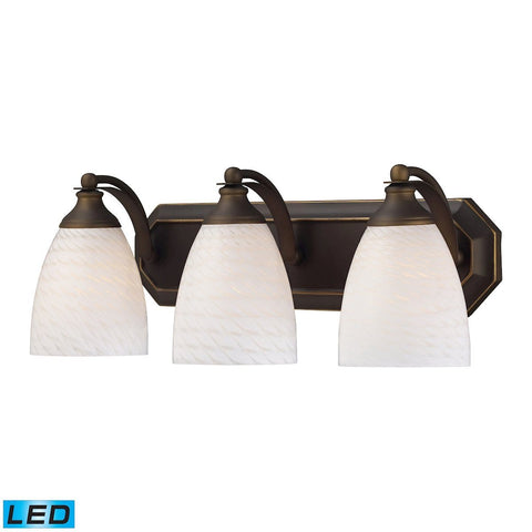 Bath And Spa 3 Light LED Vanity In Aged Bronze And White Swirl Glass Wall Elk Lighting 