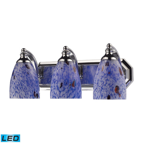 Bath And Spa 3 Light LED Vanity In Polished Chrome And Starburst Blue Glass Wall Elk Lighting 