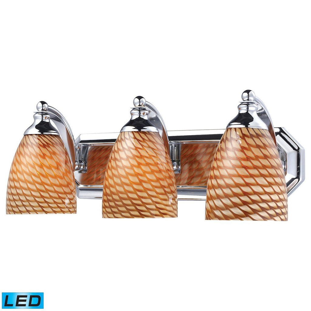 Bath And Spa 3 Light LED Vanity In Polished Chrome And Cocoa Glass Wall Elk Lighting 