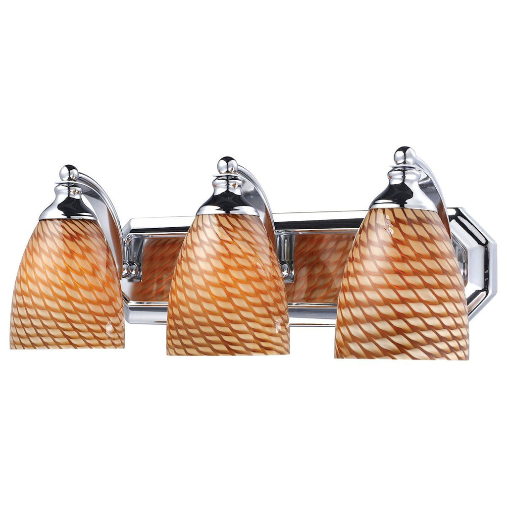 Bath And Spa 3 Light Vanity In Polished Chrome And Cocoa Glass Wall Elk Lighting 