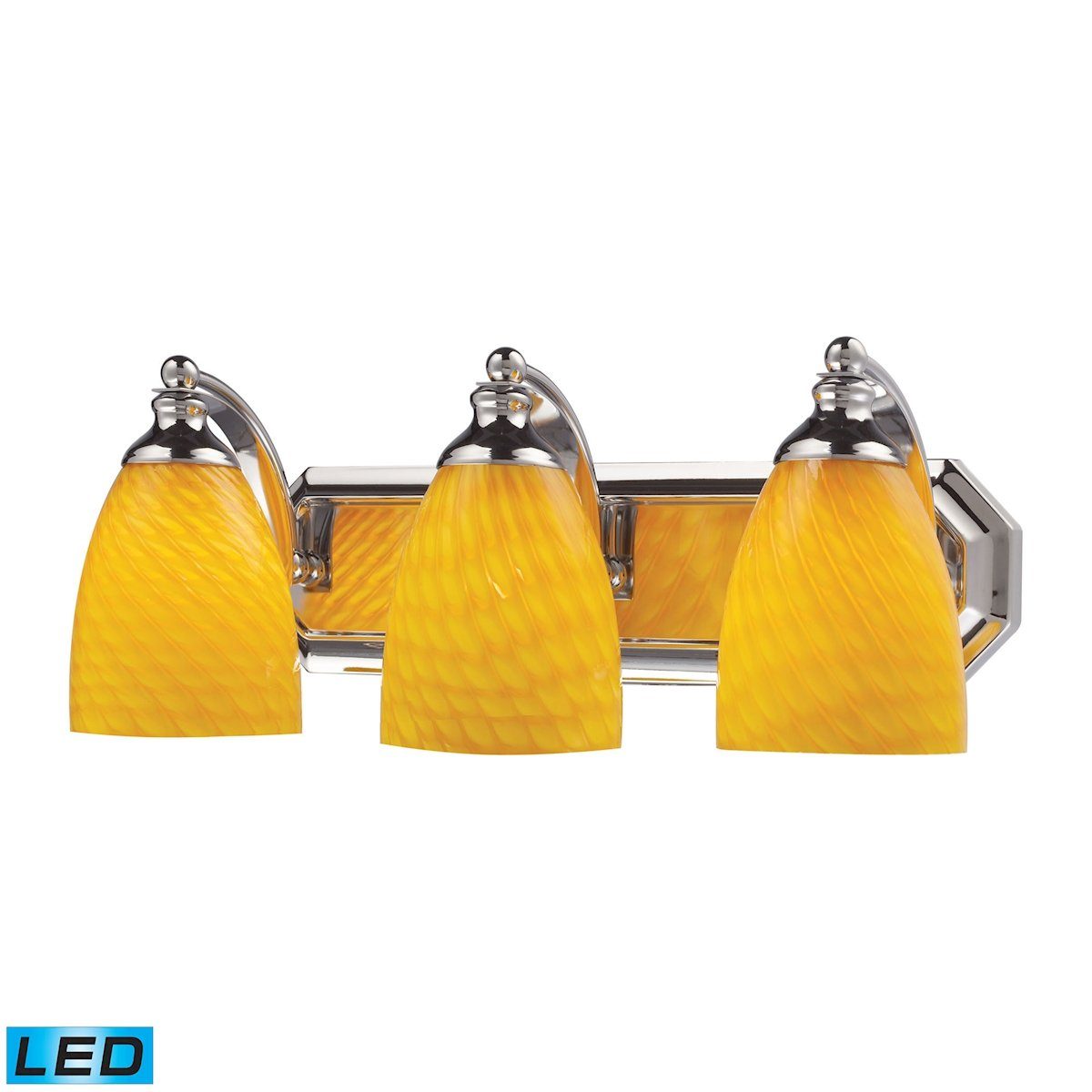 Bath And Spa 3 Light LED Vanity In Polished Chrome And Canary Glass Wall Elk Lighting 