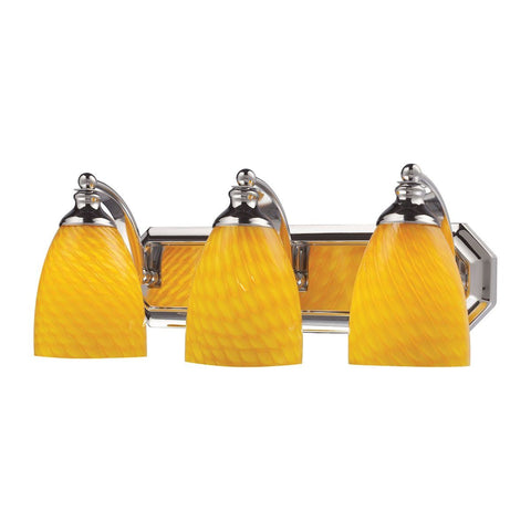 Bath And Spa 3 Light Vanity In Polished Chrome And Canary Glass Wall Elk Lighting 