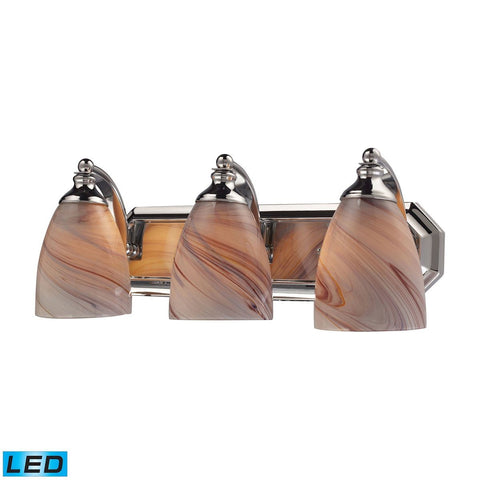 Bath And Spa 3 Light LED Vanity In Polished Chrome And Creme Glass Wall Elk Lighting 
