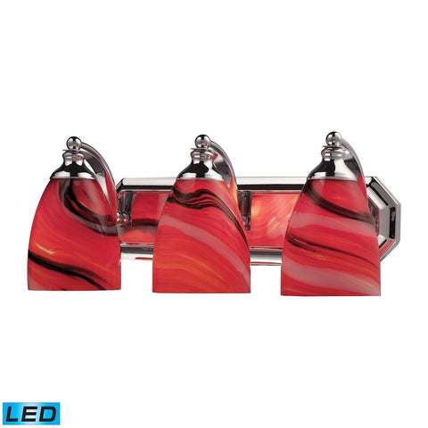 Bath And Spa 3 Light LED Vanity In Polished Chrome And Candy Glass Wall Elk Lighting 