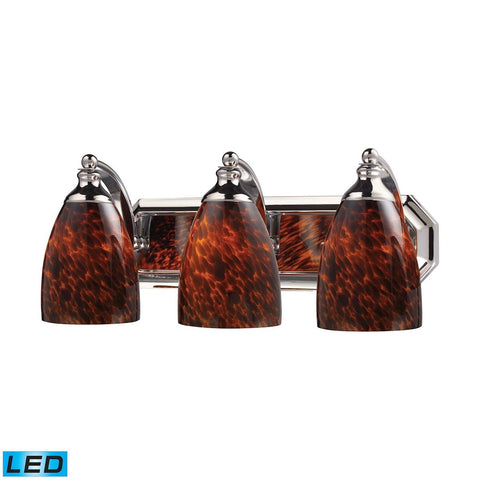 Bath And Spa 3 Light LED Vanity In Polished Chrome And Espresso Glass Wall Elk Lighting 