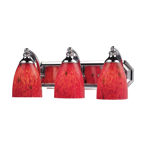 Bath And Spa 3 Light Vanity In Polished Chrome And Fire Red Glass Wall Elk Lighting 