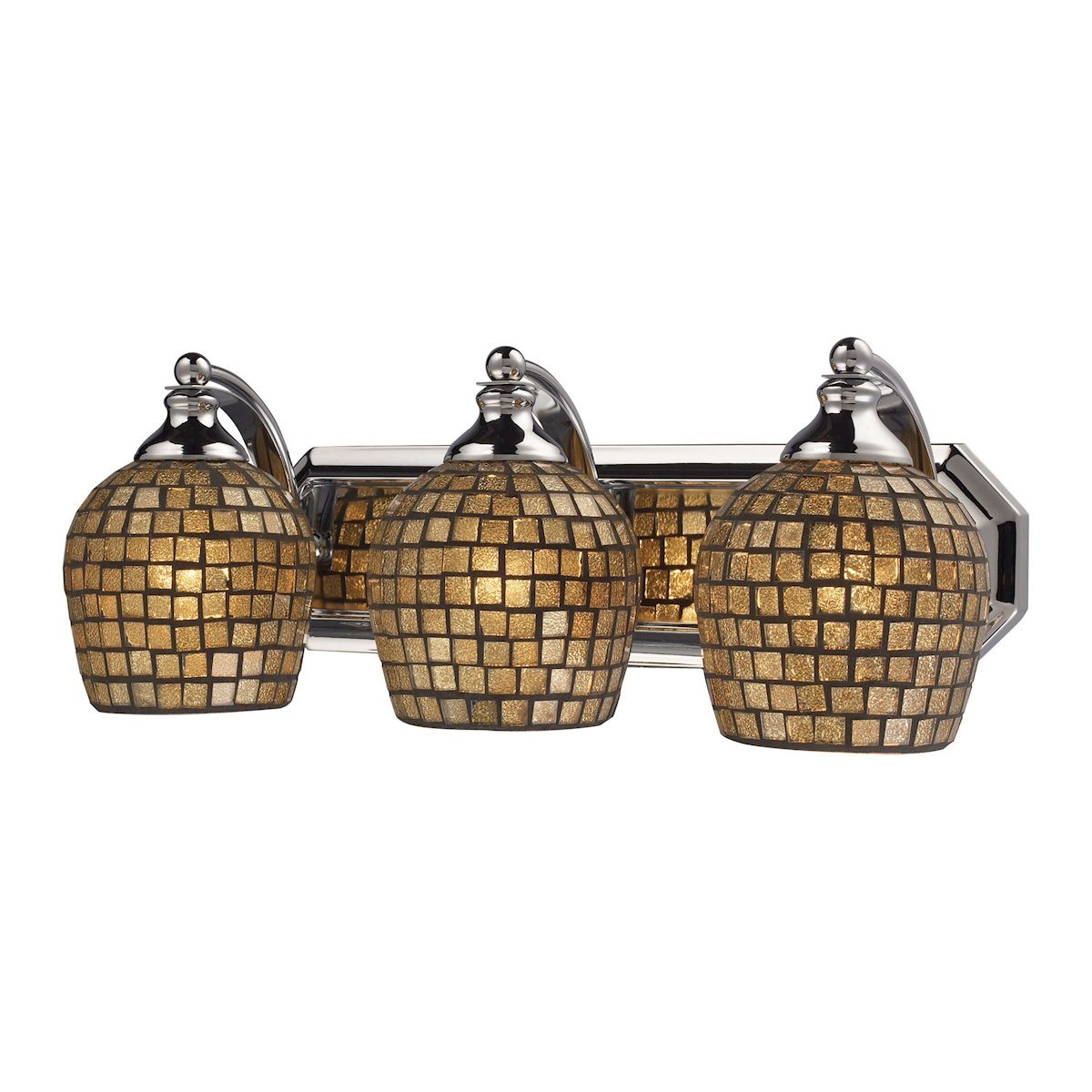 Bath And Spa 3 Light Vanity In Polished Chrome And Gold Leaf Glass Wall Elk Lighting 