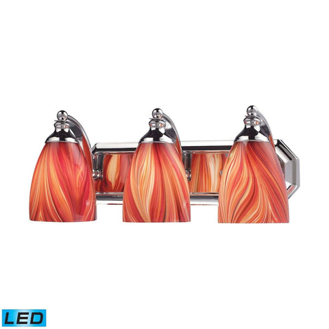 Bath And Spa 3 Light LED Vanity In Polished Chrome And Multi Glass Wall Elk Lighting 