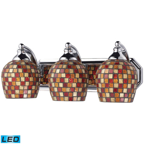 Bath And Spa 3 Light LED Vanity In Polished Chrome And Multi Fusion Glass Wall Elk Lighting 