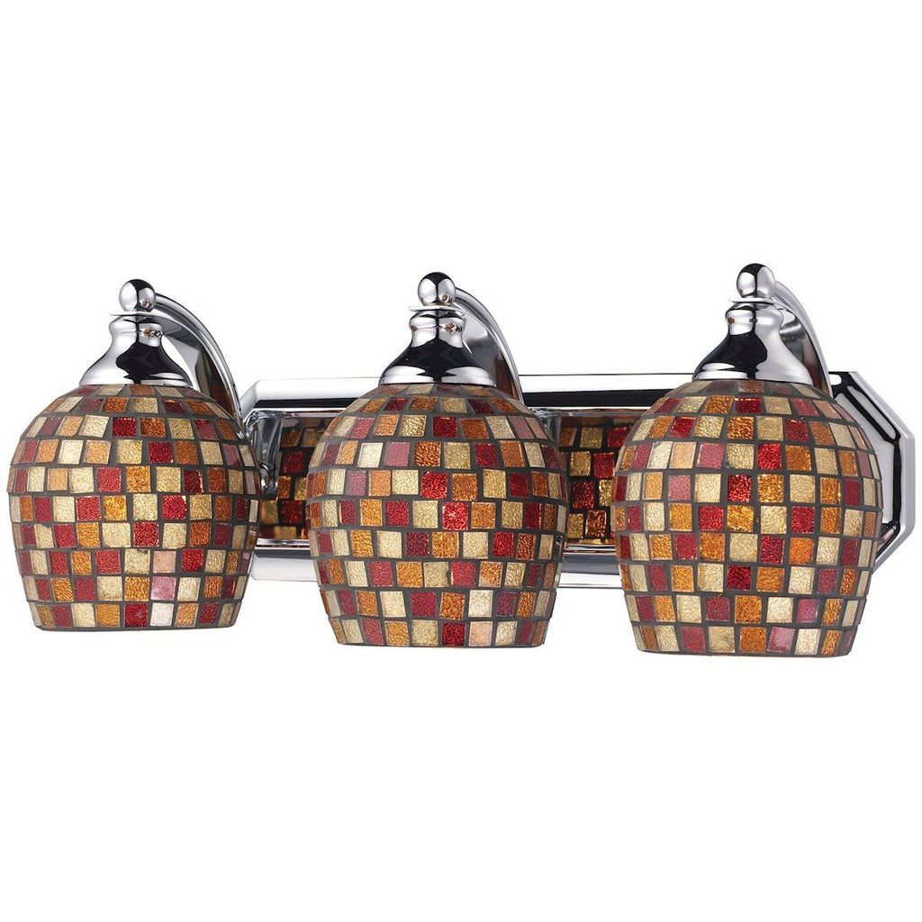 Bath And Spa 3 Light Vanity In Polished Chrome And Multi Fusion Glass Wall Elk Lighting 