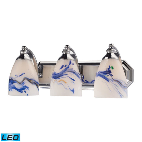 Bath And Spa 3 Light LED Vanity In Polished Chrome And Mountain Glass Wall Elk Lighting 
