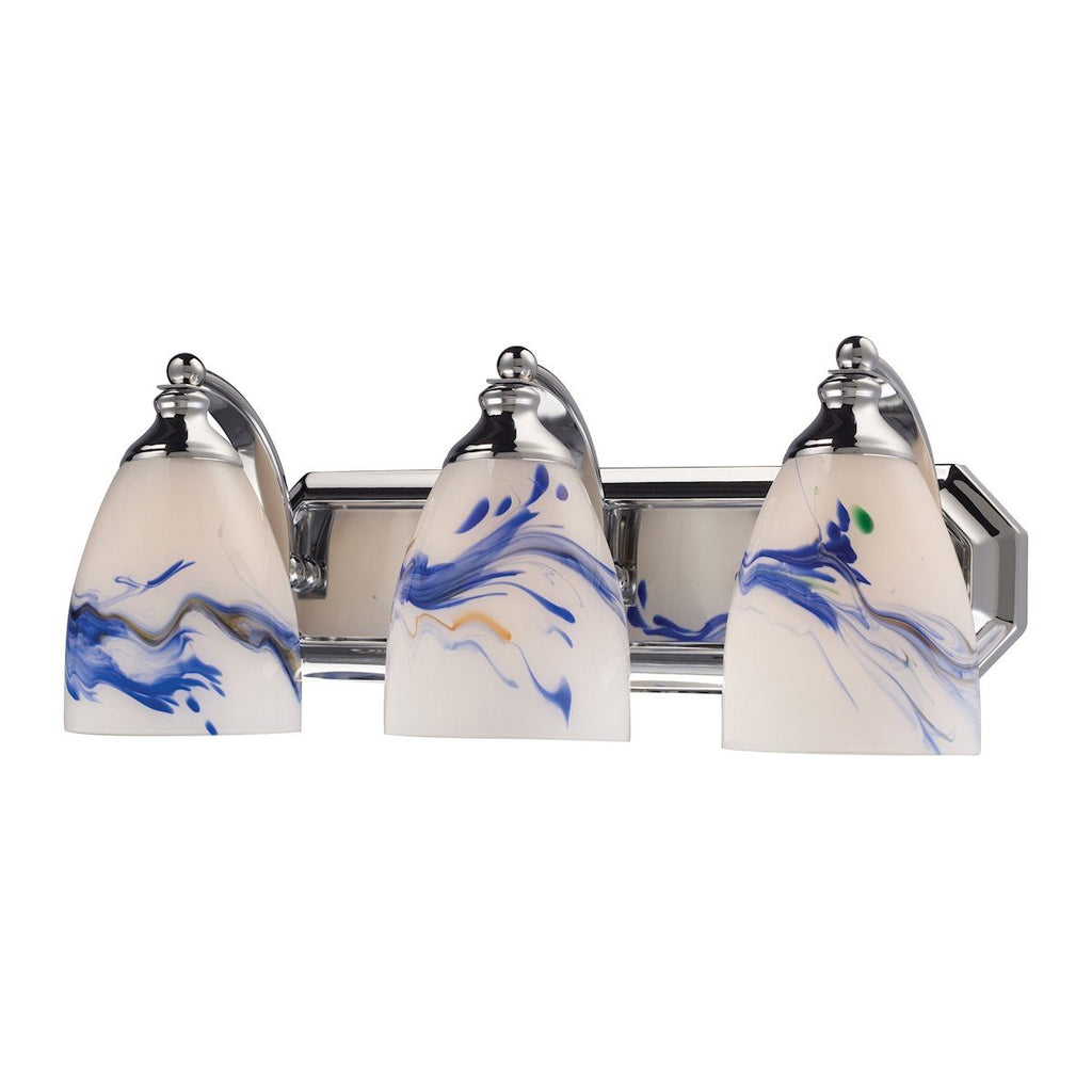 Bath And Spa 3 Light Vanity In Polished Chrome And Mountain Glass Wall Elk Lighting 
