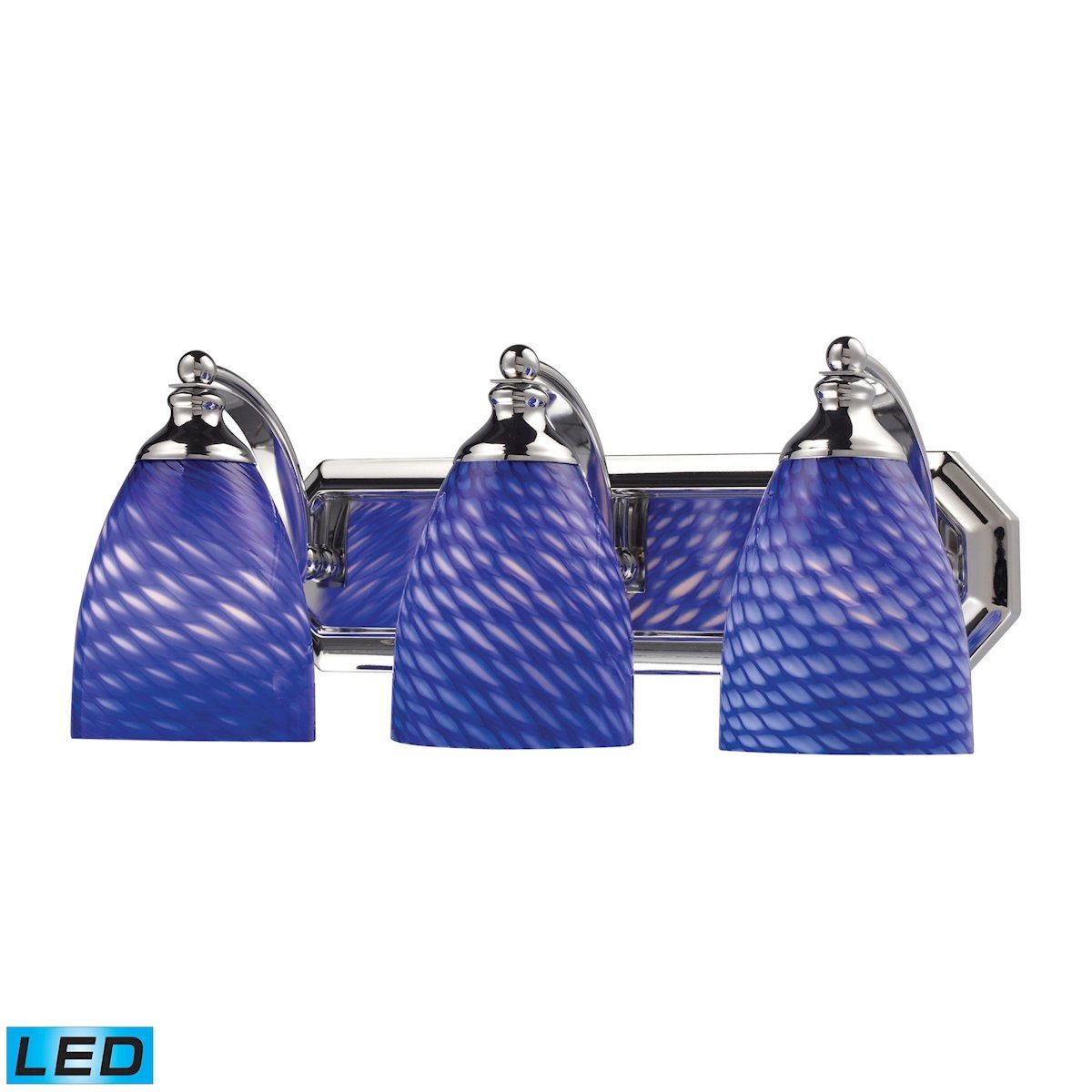 Bath And Spa 3 Light LED Vanity In Polished Chrome And Sapphire Glass Wall Elk Lighting 