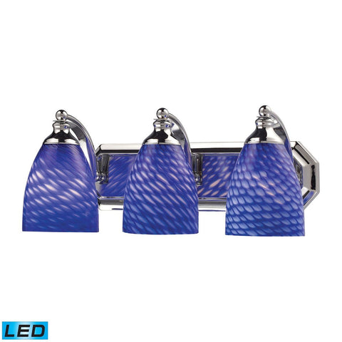 Bath And Spa 3 Light LED Vanity In Polished Chrome And Sapphire Glass Wall Elk Lighting 