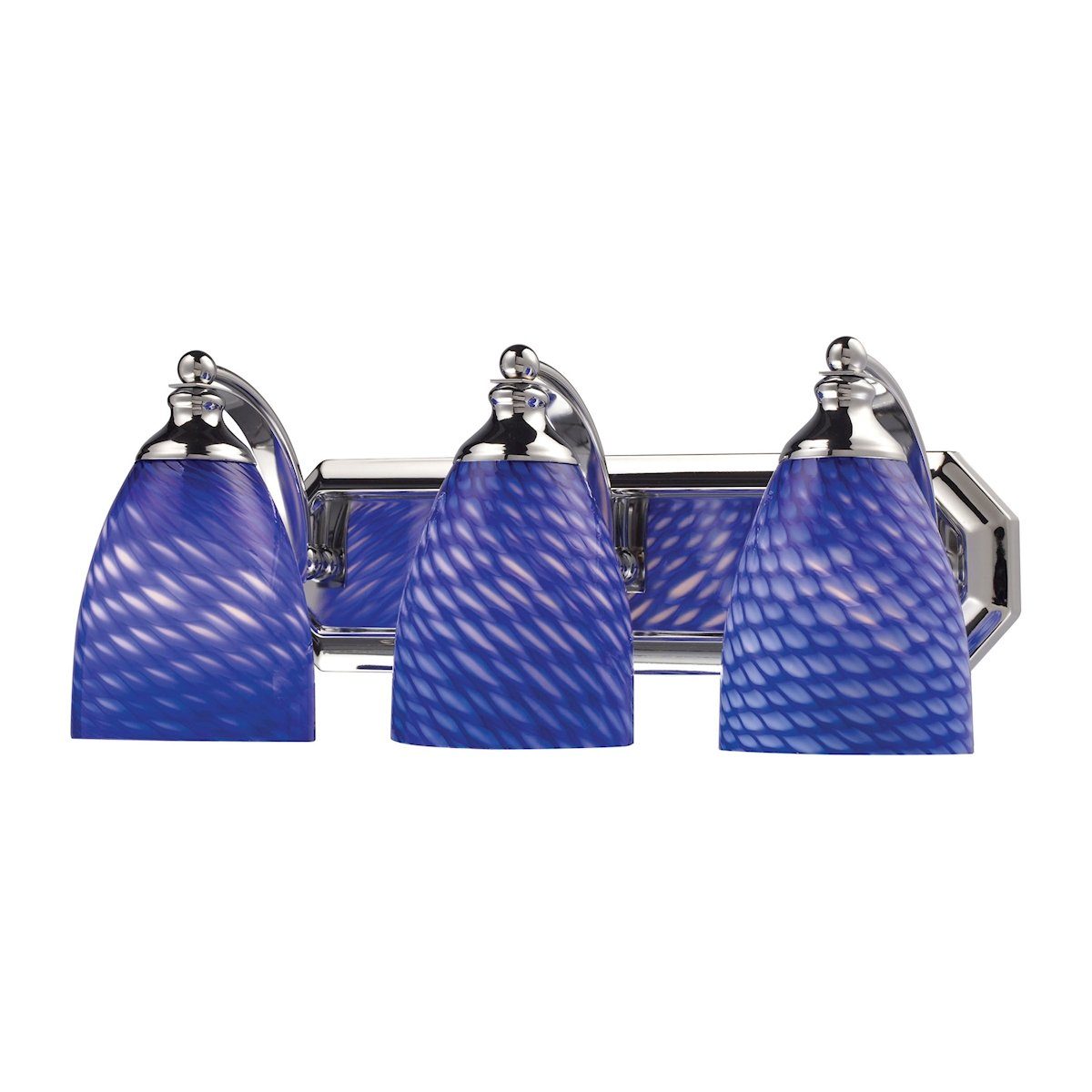 Bath And Spa 3 Light Vanity In Polished Chrome And Sapphire Glass Wall Elk Lighting 