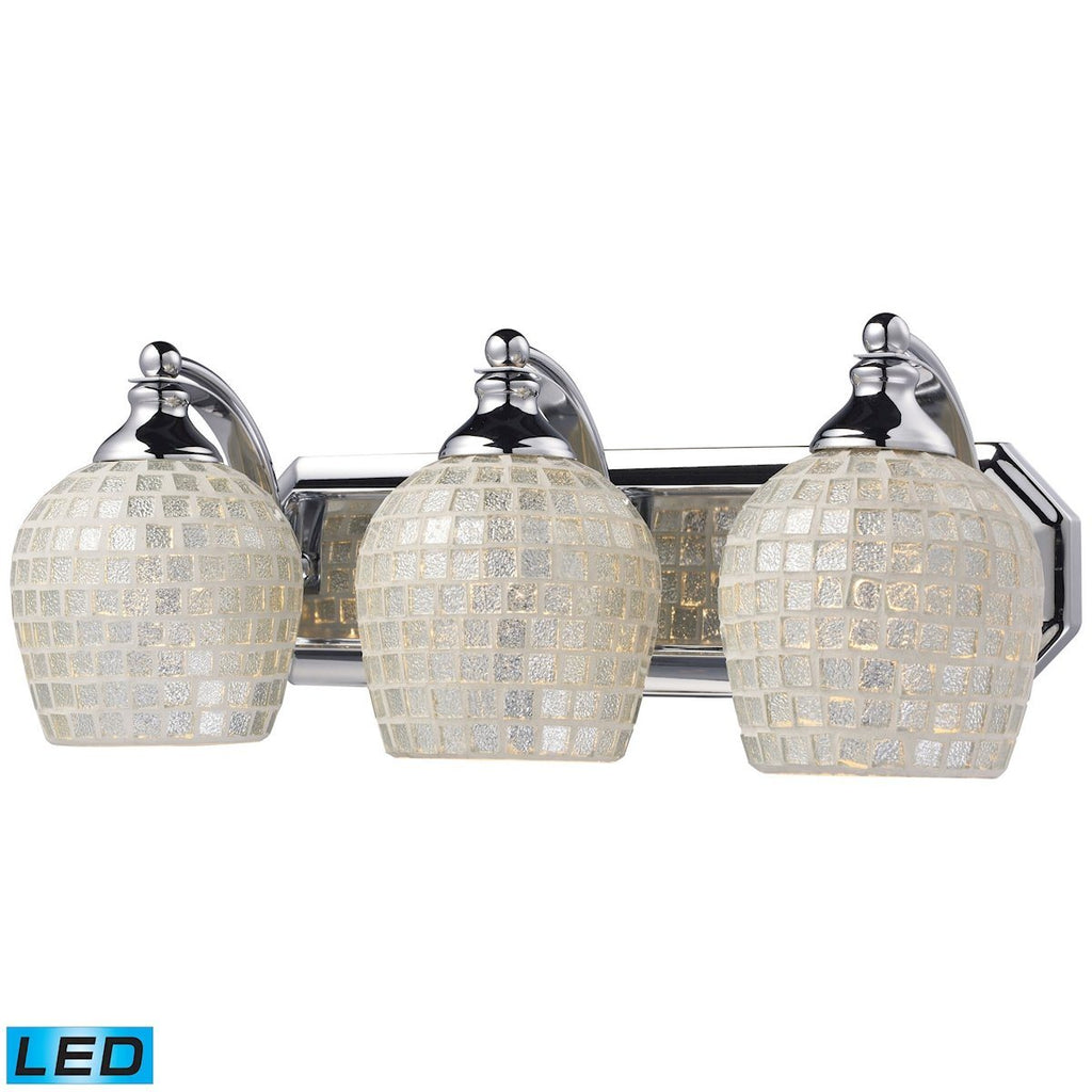 Bath And Spa 3 Light LED Vanity In Polished Chrome And Silver Glass Wall Elk Lighting 