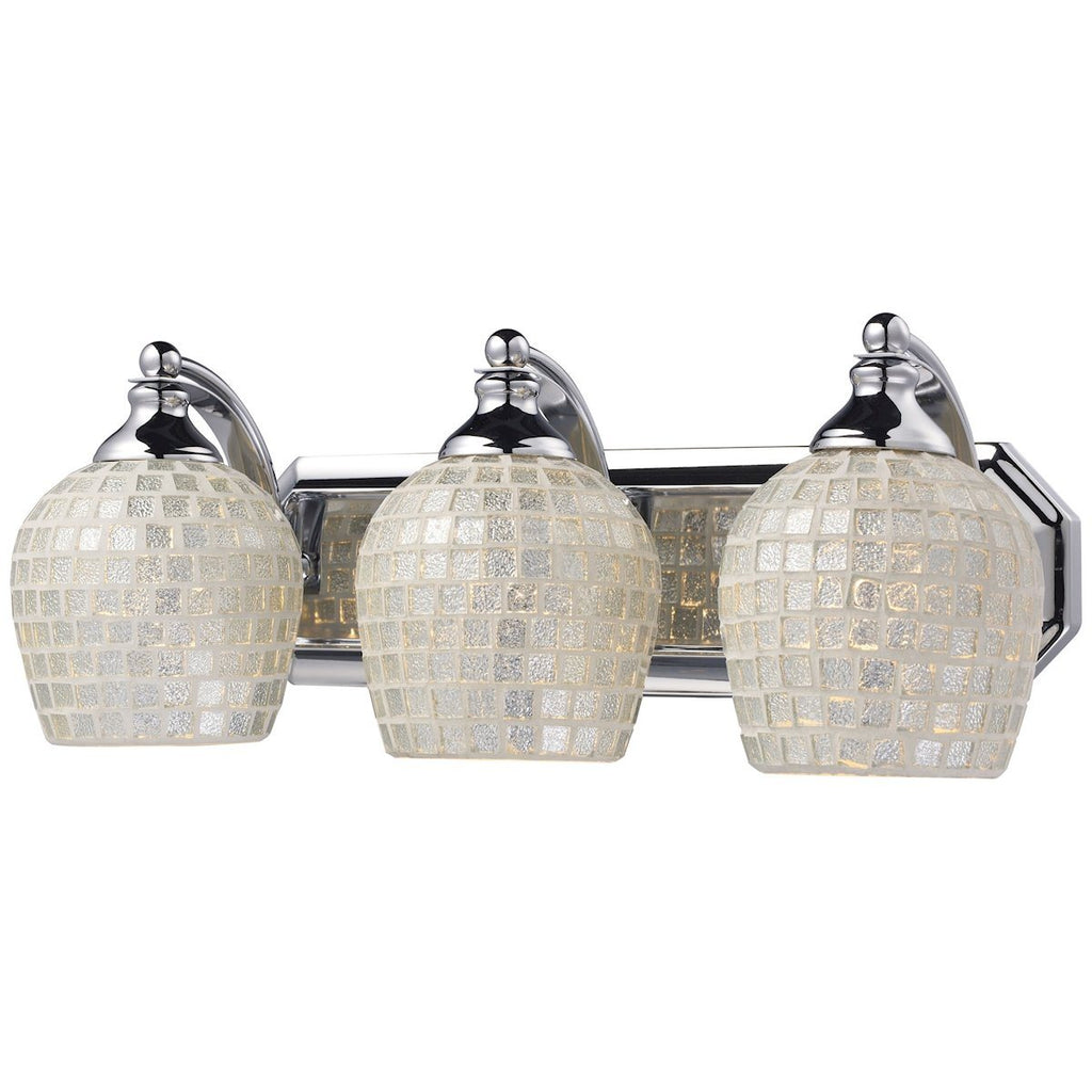 Bath And Spa 3 Light Vanity In Polished Chrome And Silver Glass Wall Elk Lighting 