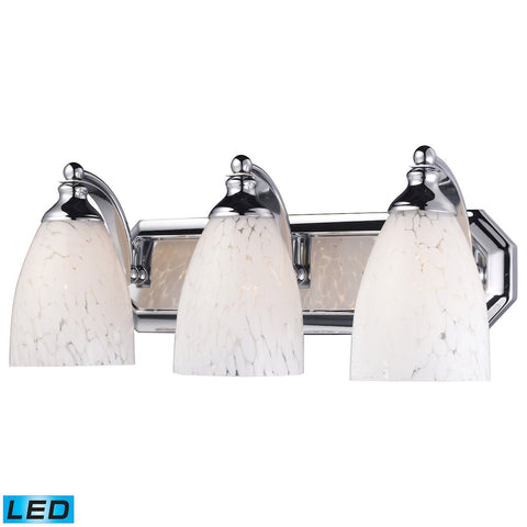 Bath And Spa 3 Light LED Vanity In Polished Chrome And Snow White Glass Wall Elk Lighting 