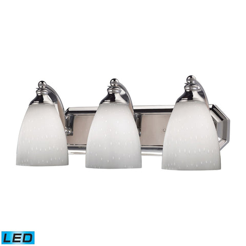 Bath And Spa 3 Light LED Vanity In Polished Chrome And Simple White Glass Wall Elk Lighting 