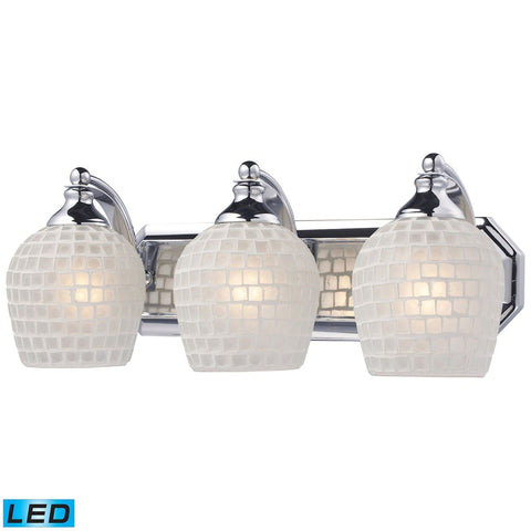 Bath And Spa 3 Light LED Vanity In Polished Chrome And White Glass Wall Elk Lighting 