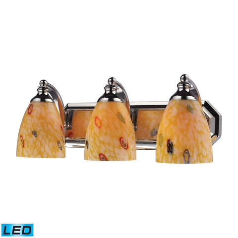 Bath And Spa 3 Light LED Vanity In Polished Chrome And Yellow Glass Wall Elk Lighting 