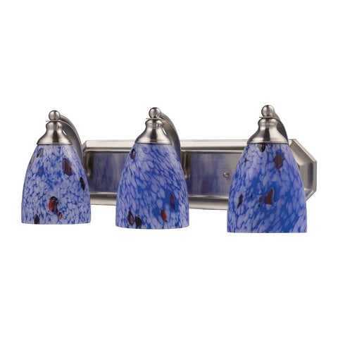 Bath And Spa 3 Light Vanity In Satin Nickel And Starburst Blue Glass Wall Elk Lighting 
