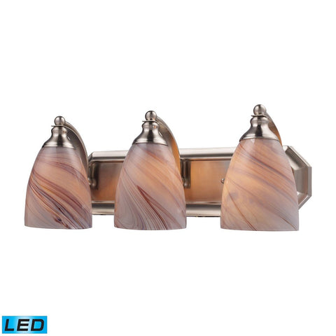 Bath And Spa 3 Light LED Vanity In Satin Nickel And Creme Glass Wall Elk Lighting 