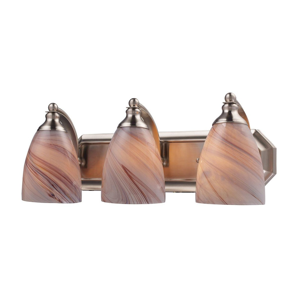 Bath And Spa 3 Light Vanity In Satin Nickel And Creme Glass Wall Elk Lighting 
