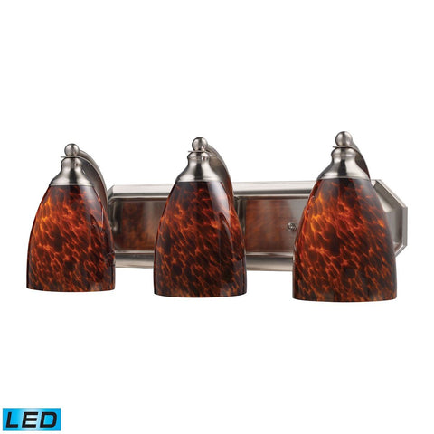 Bath And Spa 3 Light LED Vanity In Satin Nickel And Espresso Glass Wall Elk Lighting 