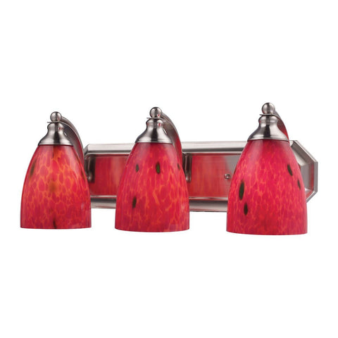Bath And Spa 3 Light Vanity In Satin Nickel And Fire Red Glass Wall Elk Lighting 