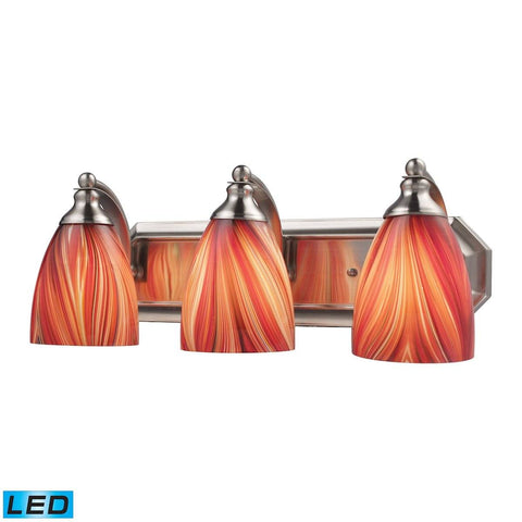 Bath And Spa 3 Light LED Vanity In Satin Nickel And Multi Glass Wall Elk Lighting 