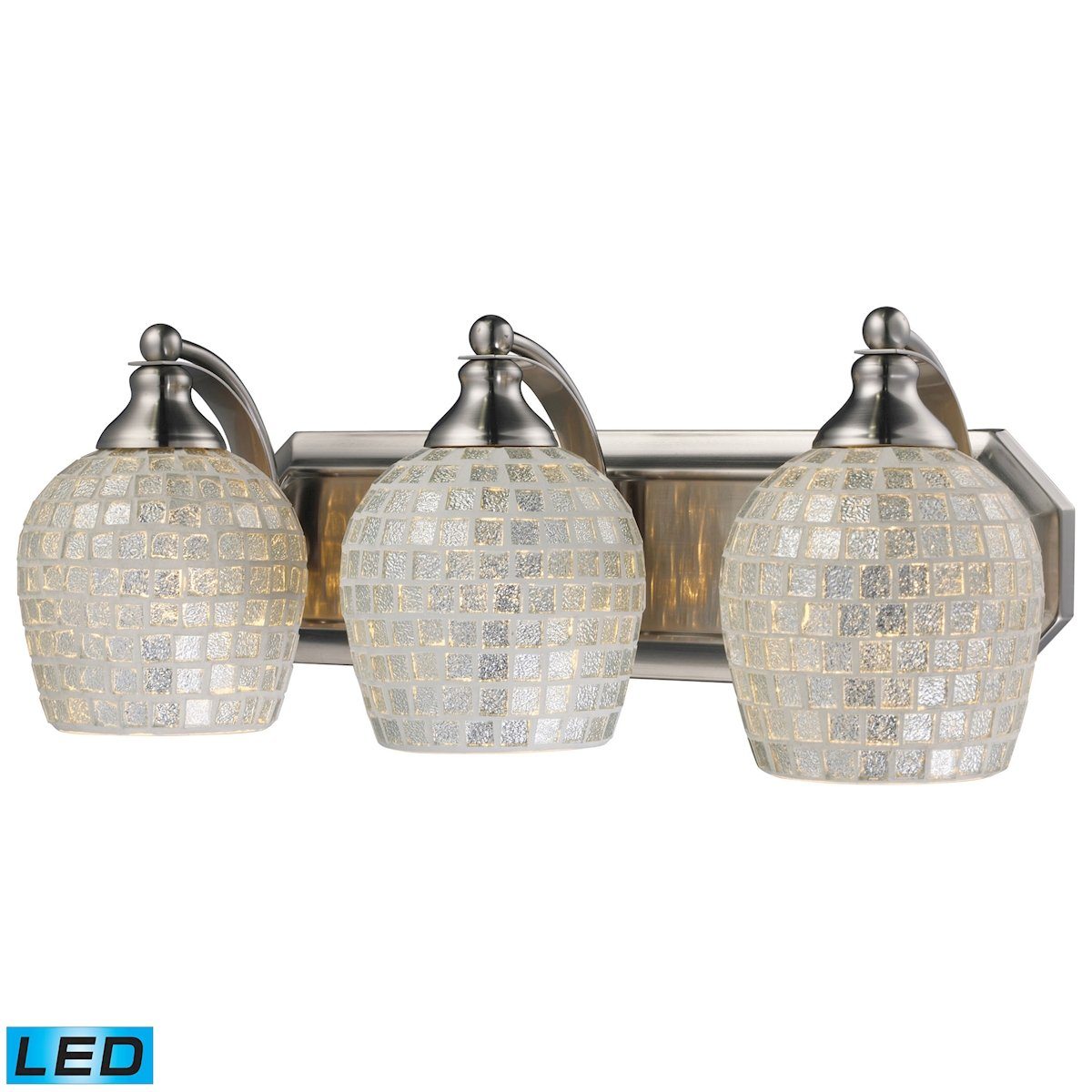 Bath And Spa 3 Light LED Vanity In Satin Nickel And Silver Glass Wall Elk Lighting 
