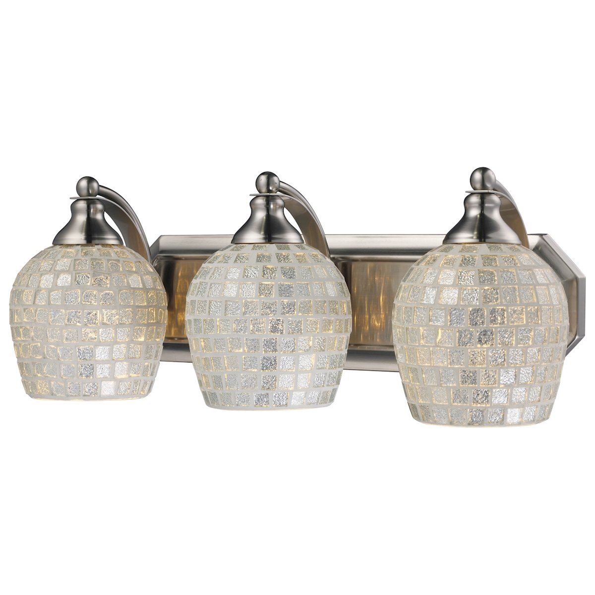 Bath And Spa 3 Light Vanity In Satin Nickel And Silver Glass Wall Elk Lighting 