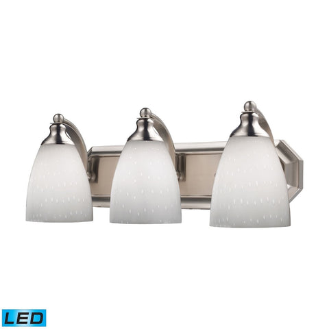 Bath And Spa 3 Light LED Vanity In Satin Nickel And Simple White Glass Wall Elk Lighting 