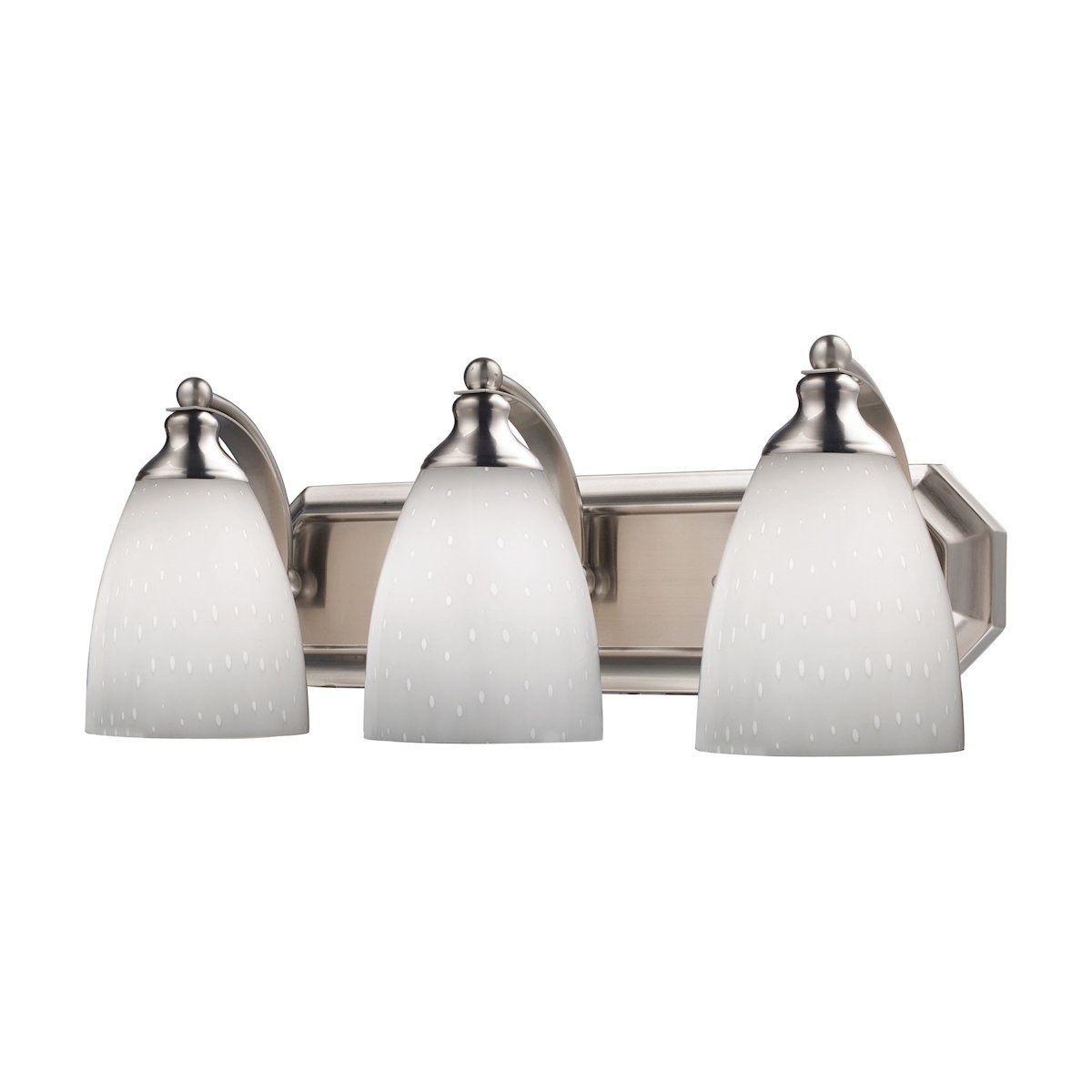Bath And Spa 3 Light Vanity In Satin Nickel And Simple White Glass Wall Elk Lighting 