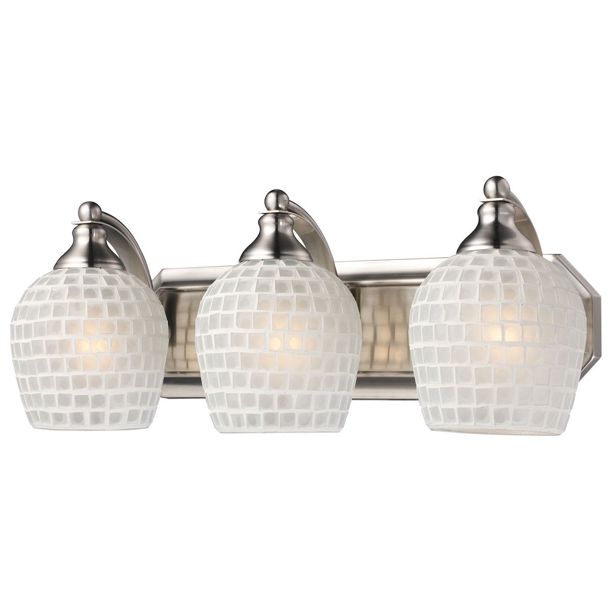 Bath And Spa 3 Light Vanity In Satin Nickel And White Glass Wall Elk Lighting 