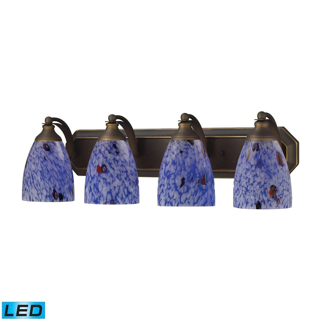 Bath And Spa 4 Light LED Vanity In Aged Bronze And Starburst Blue Glass Wall Elk Lighting 