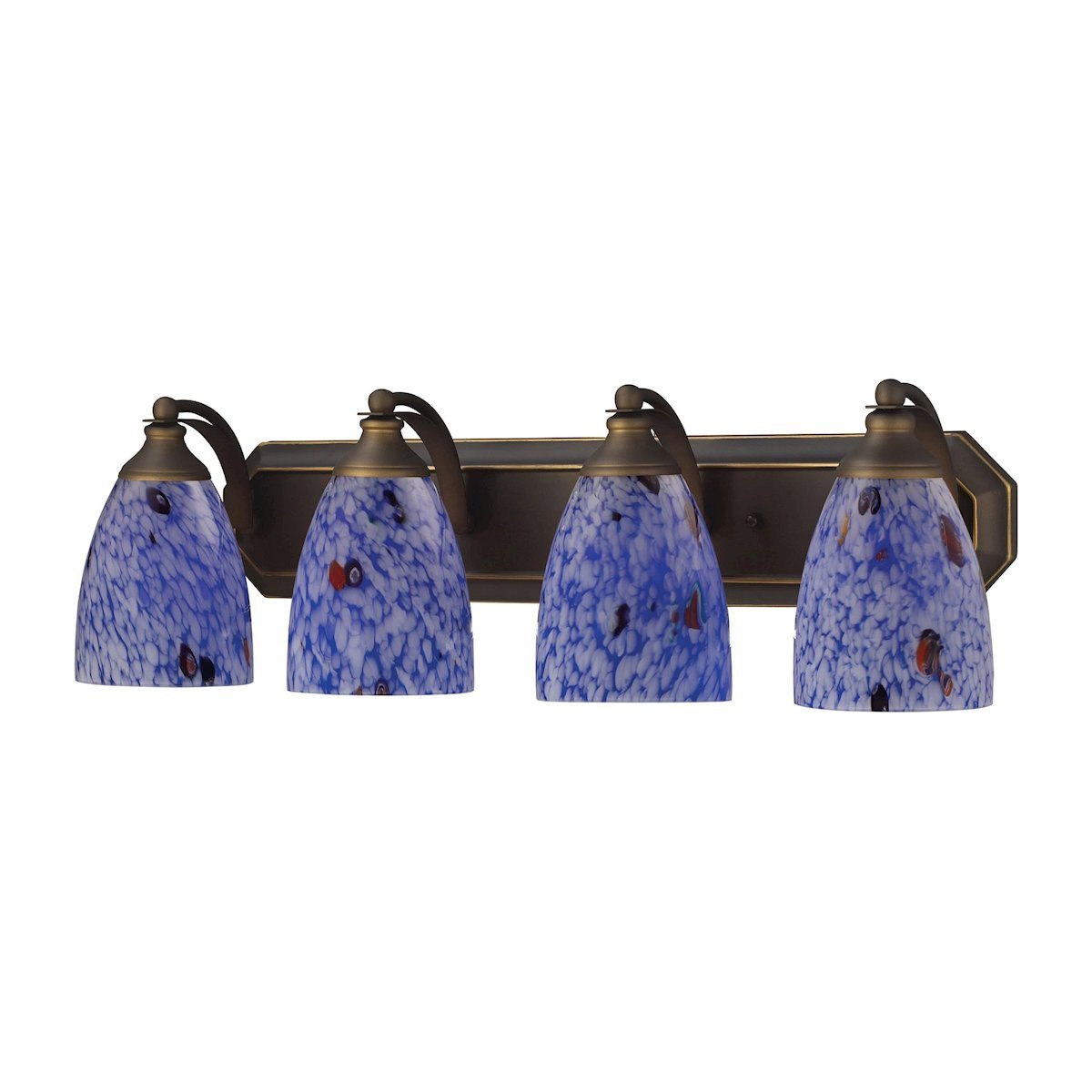 Bath And Spa 4 Light Vanity In Aged Bronze And Starburst Blue Glass Wall Elk Lighting 