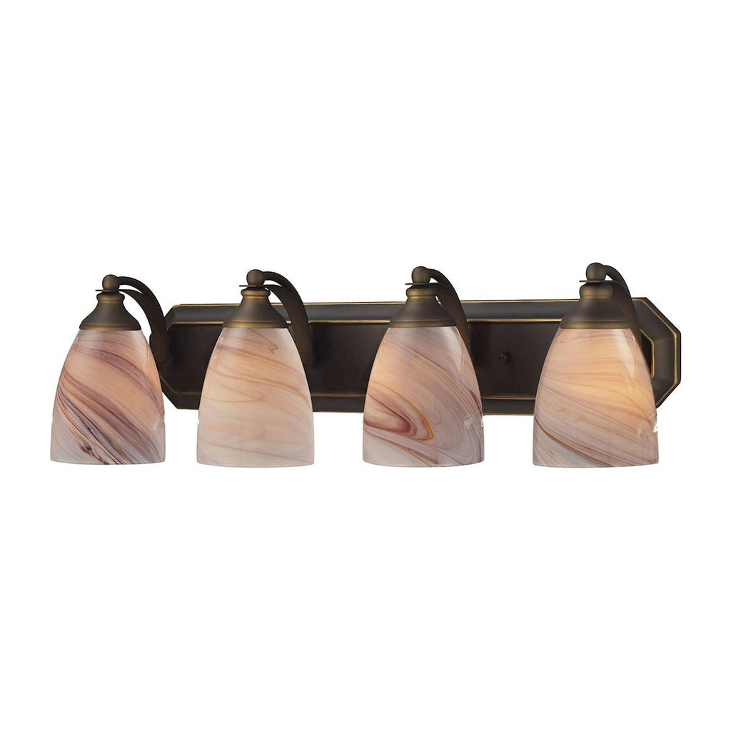 Bath And Spa 4 Light Vanity In Aged Bronze And Creme Glass Wall Elk Lighting 