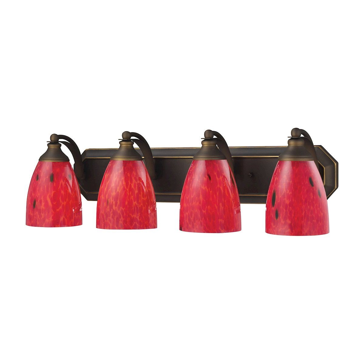 Bath And Spa 4 Light Vanity In Aged Bronze And Fire Red Glass Wall Elk Lighting 
