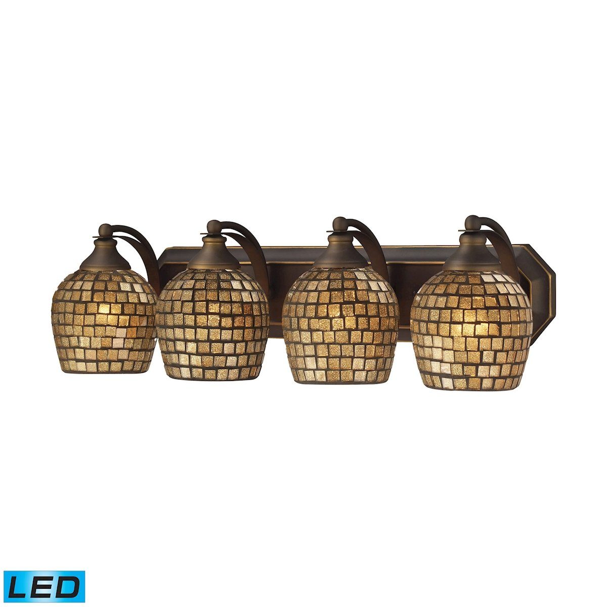 Bath And Spa 4 Light LED Vanity In Aged Bronze And Gold Leaf Glass Wall Elk Lighting 